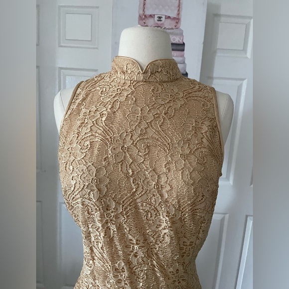 Jessica McClintock GUNNE SAX Lace Dress in Tan Size 8/10 - Picture 2 of 6